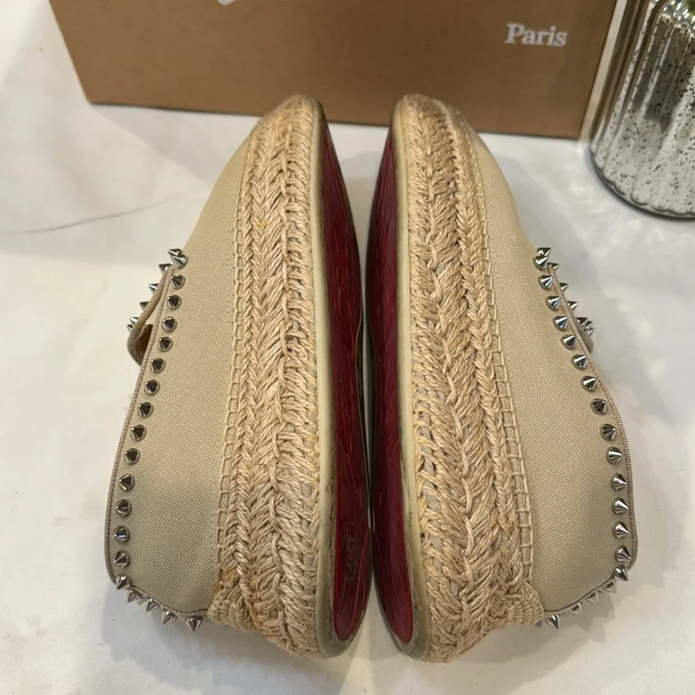 FINAL PRICE 💖Christian Louboutin Beige Espadrilles with Silver Studs - Picture 7 of 14